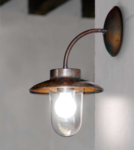 Настенный фонарь бра Травиата (Альдо Бернарди, Италия) из состаренной латуни, с медным плафоном
