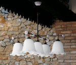 Подвесной светильник Каракои (Альдо Бернарди, Италия), с пятью плафонами из молочно-белого стекла
