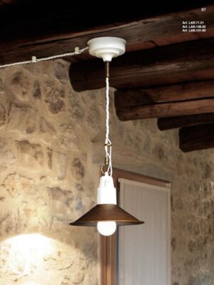 Подвесной керамический светильник Поларе (Альдо Бернарди, Италия), с конусным плафоном из состаренной меди
