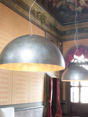 Светильник полусфера Мунлайт (Альдо Бернарди, Италия), подвесной, на стальных струнах, из стали