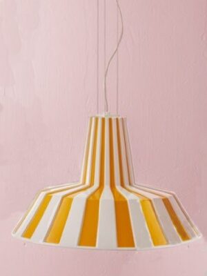 Подвесной керамический светильник Бадин (Альдо Бернарди, Италия), на стальных тросах, с оранжевыми полосками