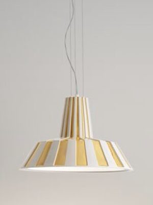 Подвесной керамический светильник Бадин (Альдо Бернарди, Италия), на стальных тросах, с золотыми полосками