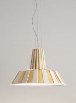 Подвесной керамический светильник Бадин (Альдо Бернарди, Италия), на стальных тросах, с золотыми полосками