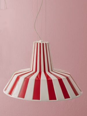 Подвесной керамический светильник Бадин (Альдо Бернарди, Италия), на стальных тросах, с красными полосками