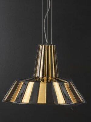 Подвесной керамический светильник Бадин (Альдо Бернарди, Италия), черного цвета, с золотыми полосками, на стальных тросах,