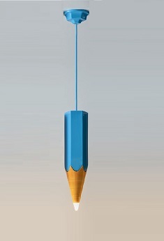 Подвесной керамический светильник Лапис (Альдо Бернарди, Италия), в виде карандаша, синего цвета
