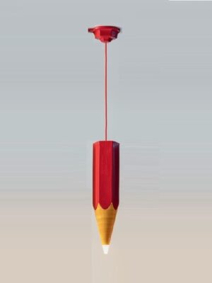 Подвесной керамический светильник Лапис (Альдо Бернарди, Италия), в виде карандаша, красного цвета