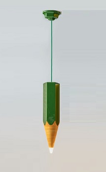 Подвесной керамический светильник Лапис (Альдо Бернарди, Италия), в виде карандаша, зеленого цвета
